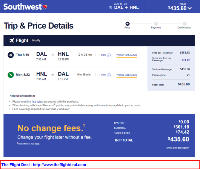 Southwest Dallas Honolulu Hawaii And Vice Versa 436 Roundtrip