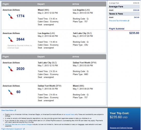 Airfare Deal – American: Miami – Salt Lake City (and vice versa) $236 ...