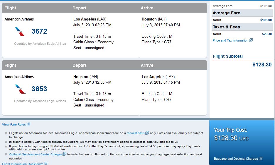 Airfare Deal – American: Los Angles – Houston (and vice versa) $129 ...