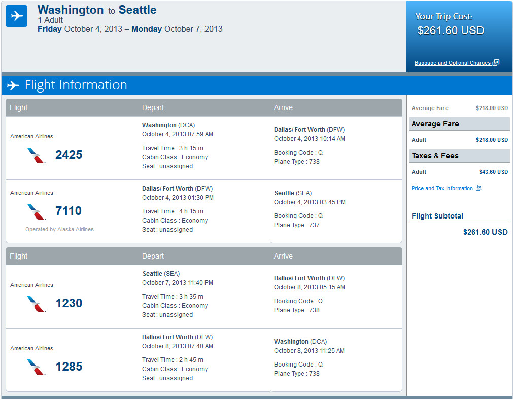 Airfare Deal – American: Washington D.C. – Seattle (and vice versa ...