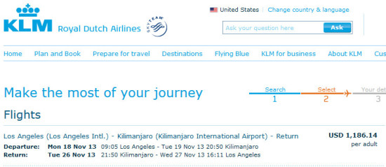 KLM – $1,186: Los Angeles – Kilimanjaro, Tanzania. Roundtrip, including