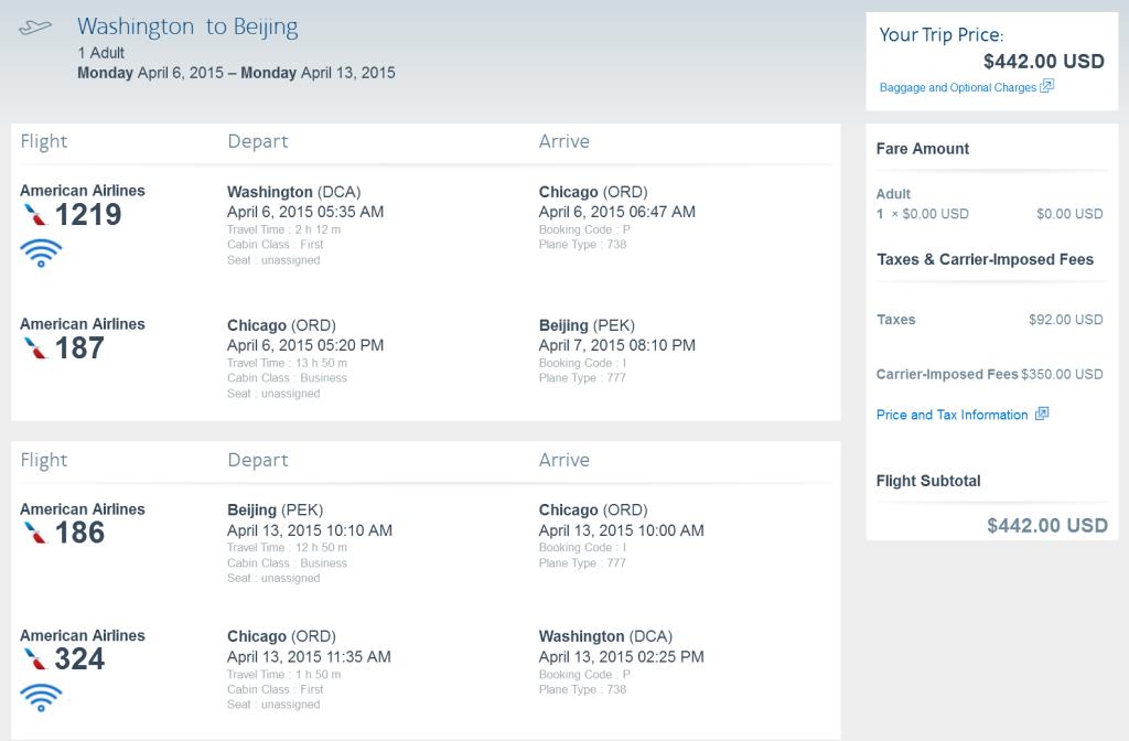 [fare Gone] Business Class – American – Under $450: Washington D.c 