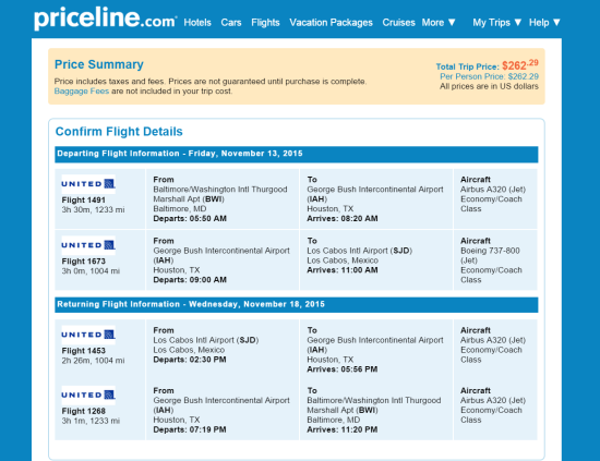 United – $243 – $262: United States – Cabo San Lucas / Puerto Vallarta