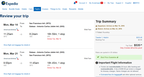 American – $535: San Francisco – Rio de Janeiro, Brazil. Roundtrip ...