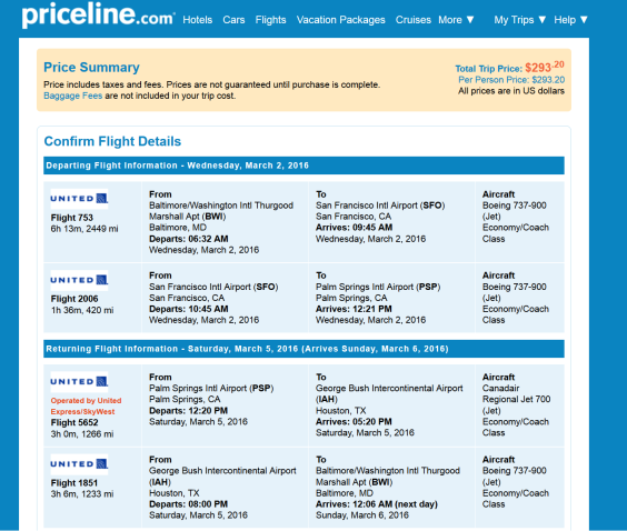 United – $293: Baltimore – Palm Springs, California (and vice versa