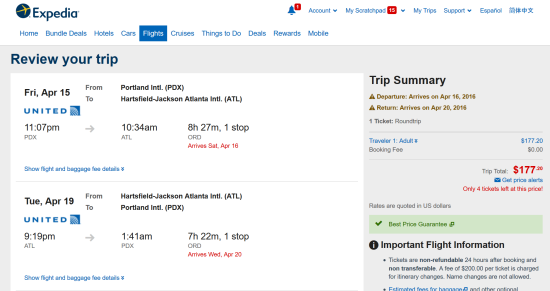 United – $177: Portland – Atlanta (and Vice Versa). Roundtrip 