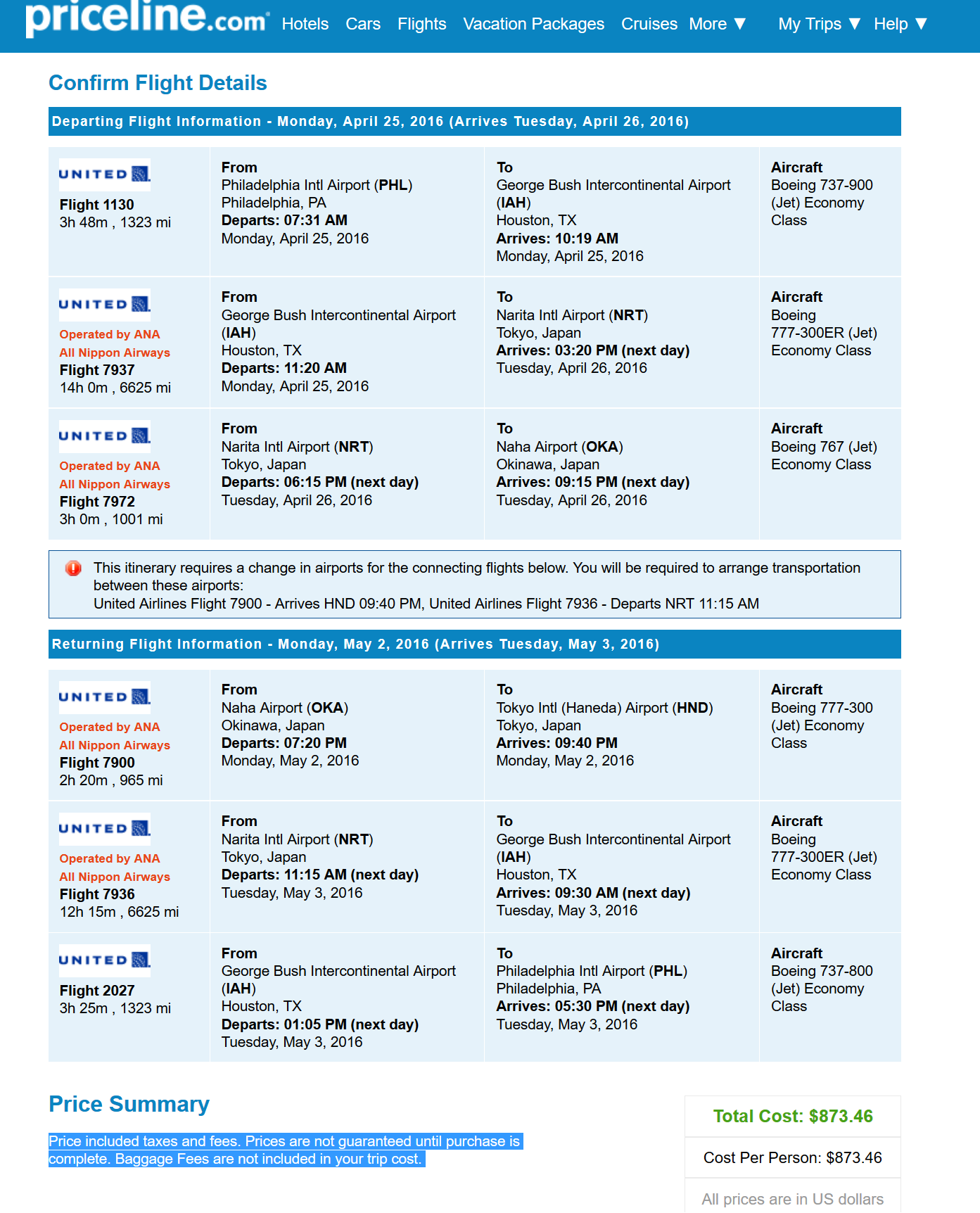 United – $873: Philadelphia / Dallas / Miami / Phoenix / Pittsburgh