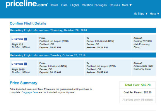 United 82 Portland Denver (and vice versa). Roundtrip