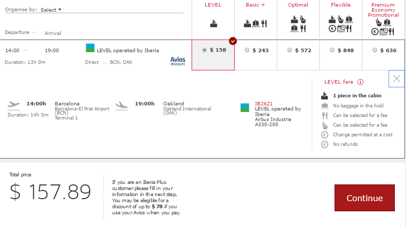 Level by Iberia – $357: Oakland, California – Barcelona, Spain