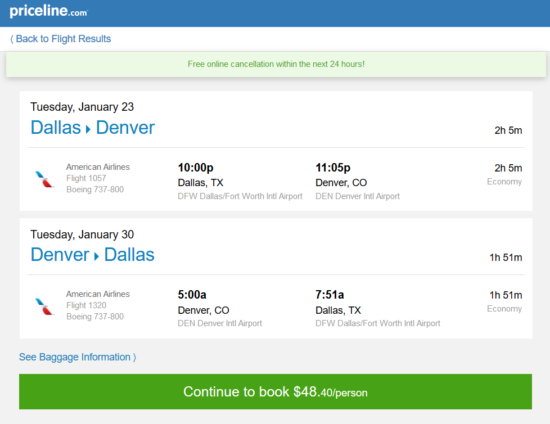 American 48 Dallas Denver and vice versa . Roundtrip