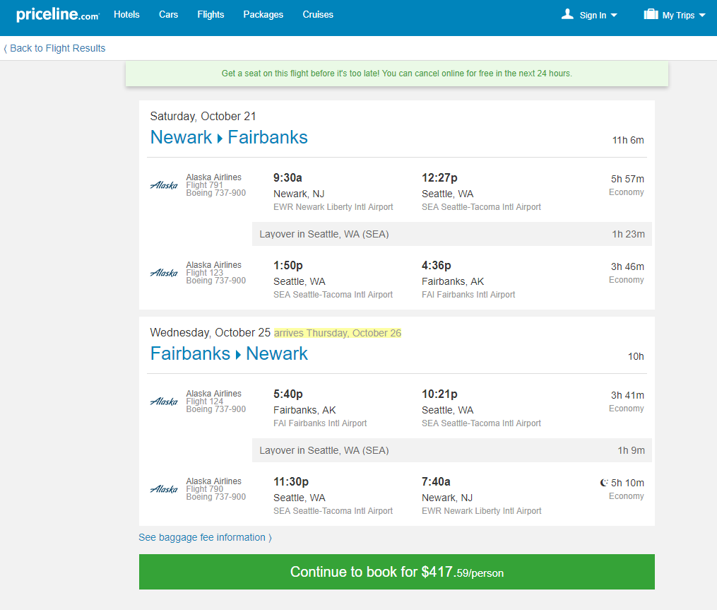 Alaska Air - $418: Newark - Fairbanks, Alaska (and vice ...