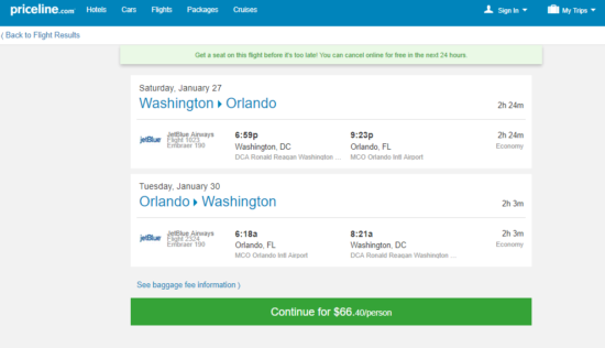 jetBlue 66 Washington D.C. Orlando and vice versa