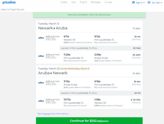 jetBlue 253 Newark Aruba. Roundtrip, including all