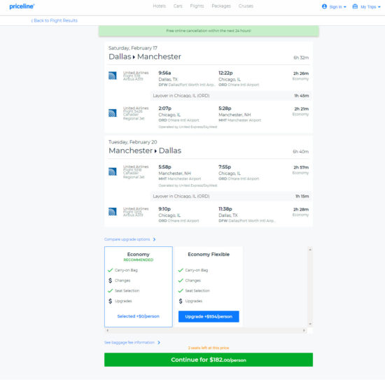 United – $182: Dallas – Manchester, New Hampshire / Providence, Rhode