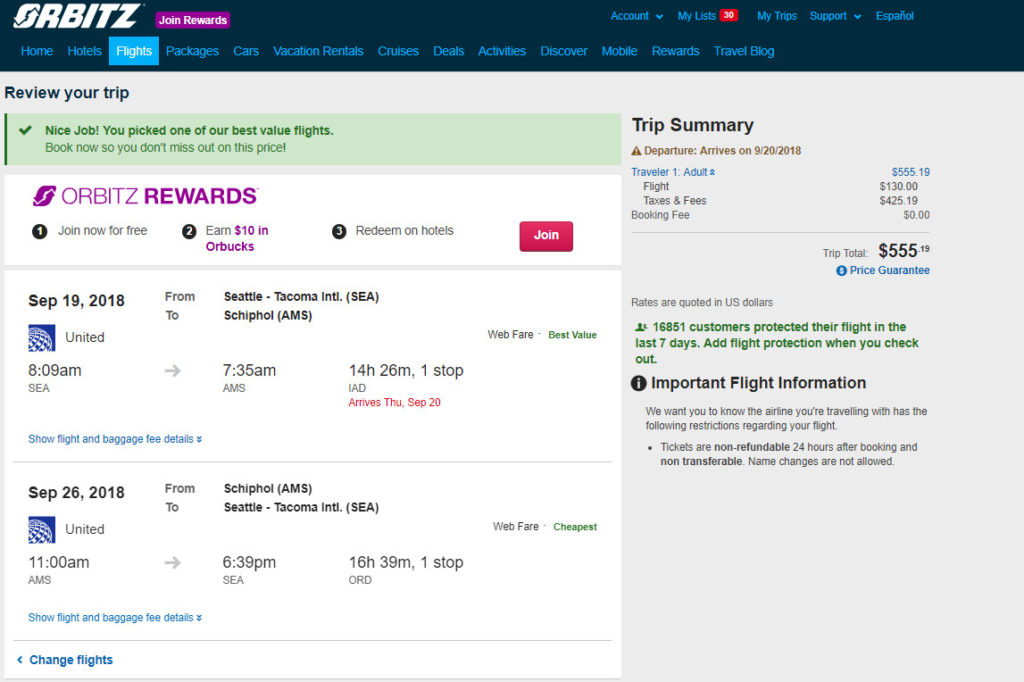 United – $555: Seattle / Portland – Amsterdam, Netherlands. Roundtrip ...