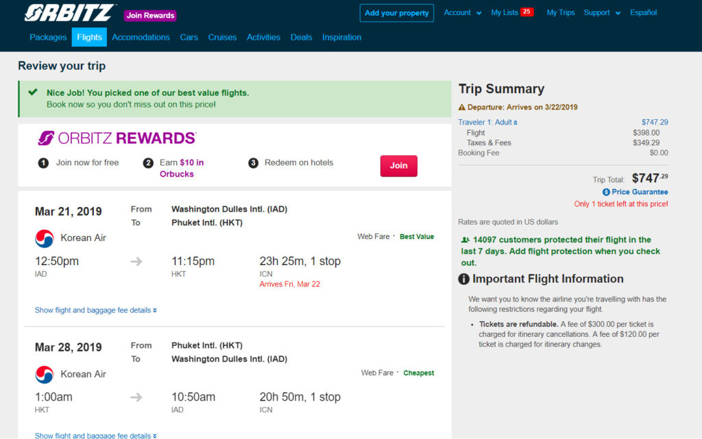 Korean Air – $748: Washington D.C. – Phuket, Thailand. Roundtrip ...