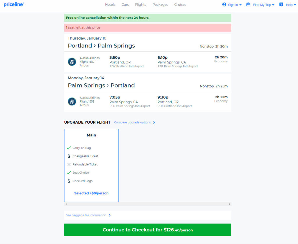 The Shorthaul – Alaska Air – $126: Portland – Palm Springs, California