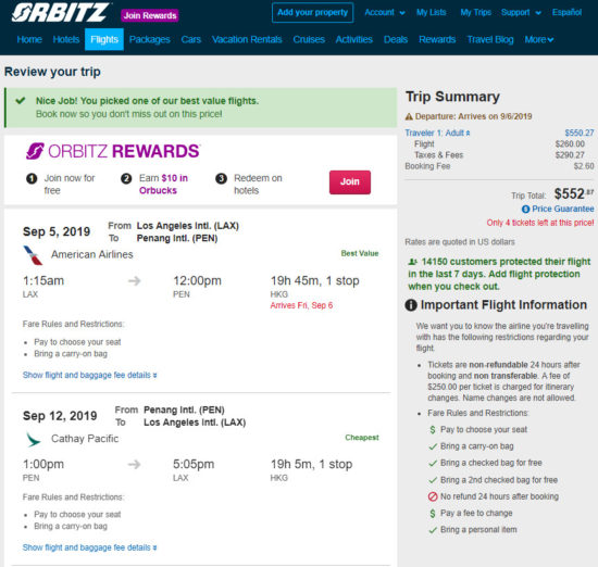 American / Cathay Dragon – $553: Los Angeles – Penang, Malaysia ...