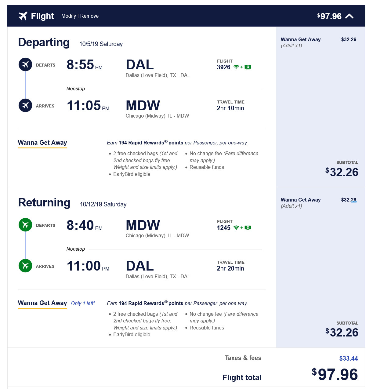 The Shorthaul – Southwest – $98: Dallas – Chicago (and vice versa