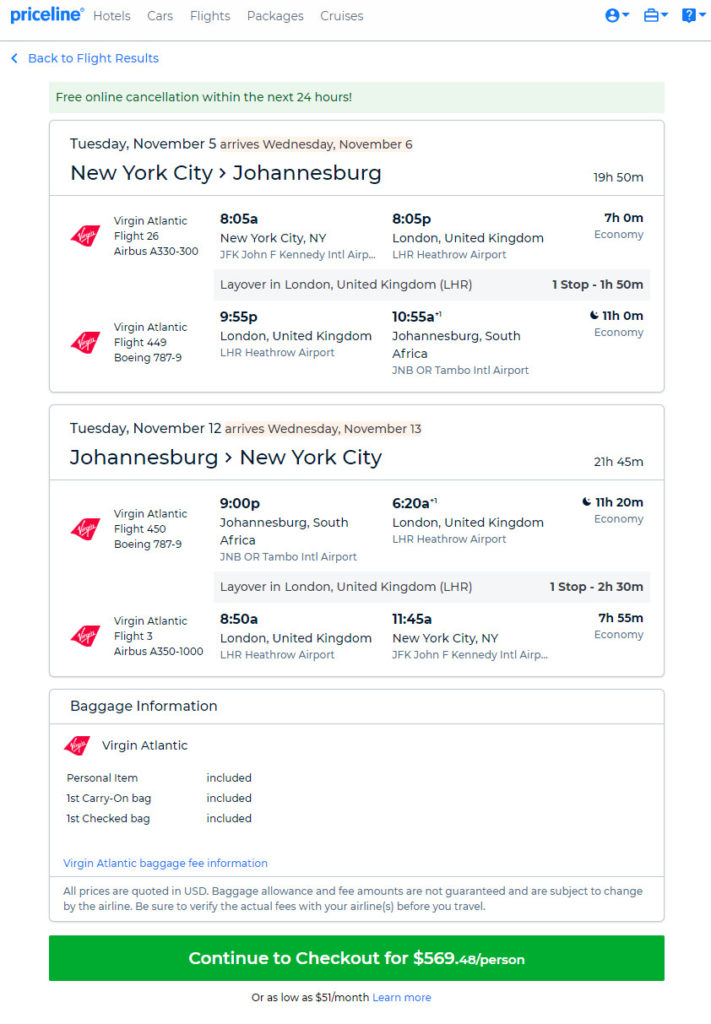 Virgin Atlantic 569 New York Newark Johannesburg South