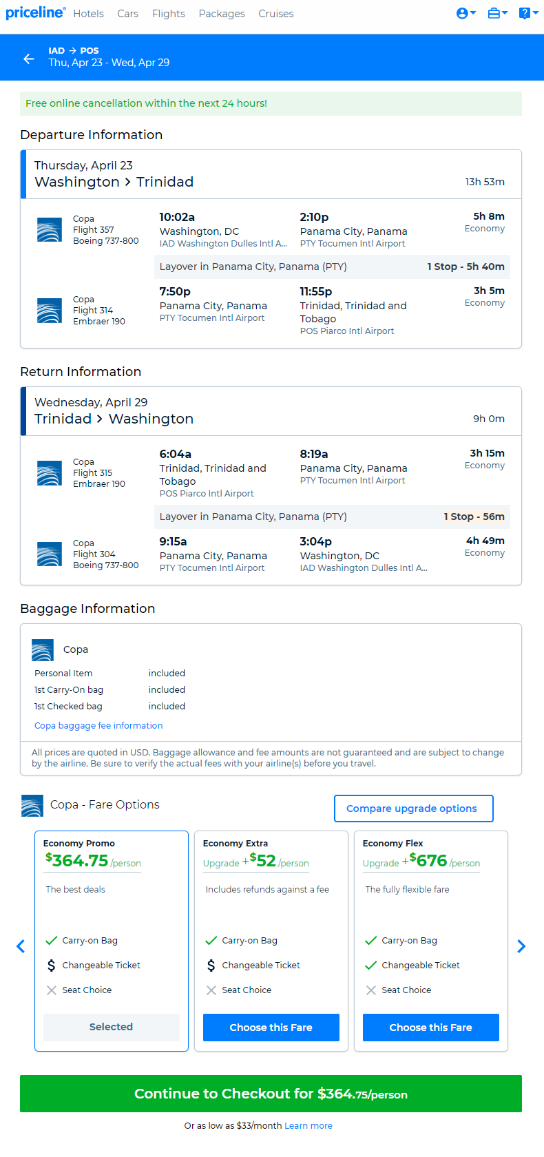 Copa: Washington D.C. – Port of Spain, Trinidad and Tobago. $365 ...