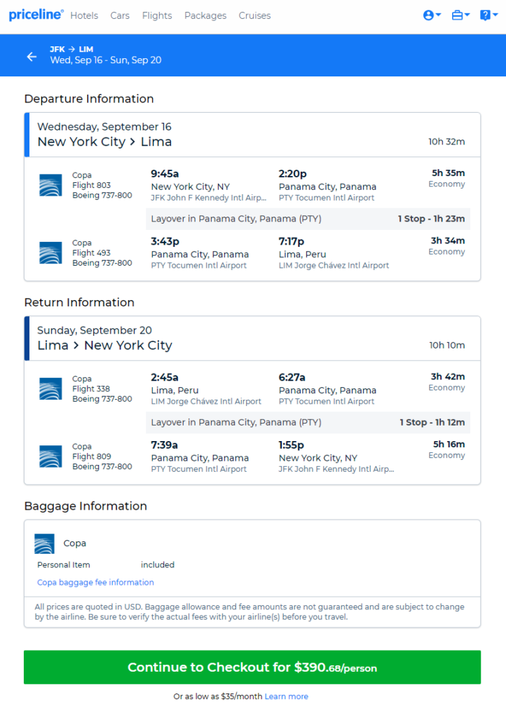 Copa: New York – Lima, Peru. $391. Roundtrip, including all Taxes – The ...