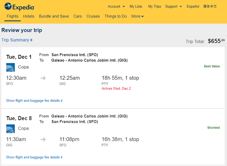 Copa: San Francisco – Rio de Janeiro, Brazil. $656. Roundtrip ...