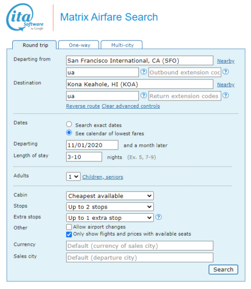 United: San Francisco – Kona, Hawaii (and vice versa). $196 (Basic Economy) / $256 (Regular Economy). Roundtrip, including all Taxes