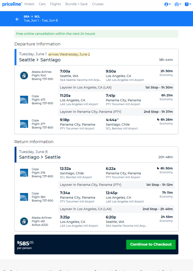 Copa: Seattle – Santiago, Chile. $585. Roundtrip, including all Taxes ...