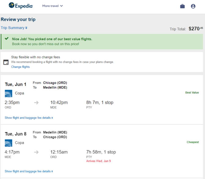 Copa: Chicago – Medellin, Colombia. $270. Roundtrip, including all ...