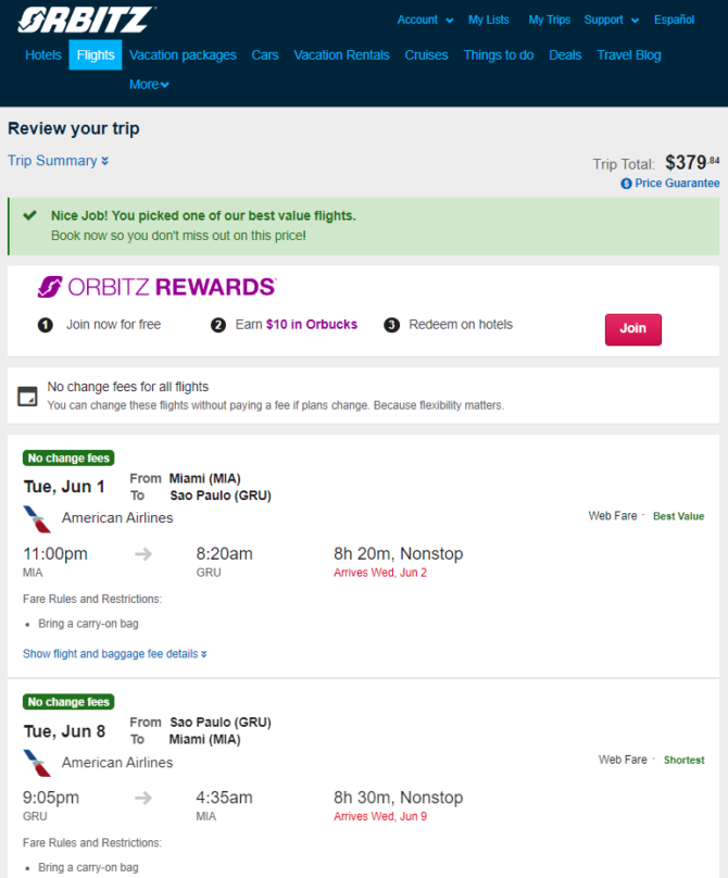 American: Miami – Sao Paulo, Brazil. $380. Roundtrip, including all ...