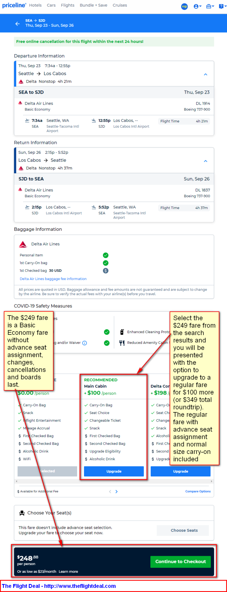 Delta: Seattle – Cabo San Lucas, Mexico. $249 (Basic Economy) / $349