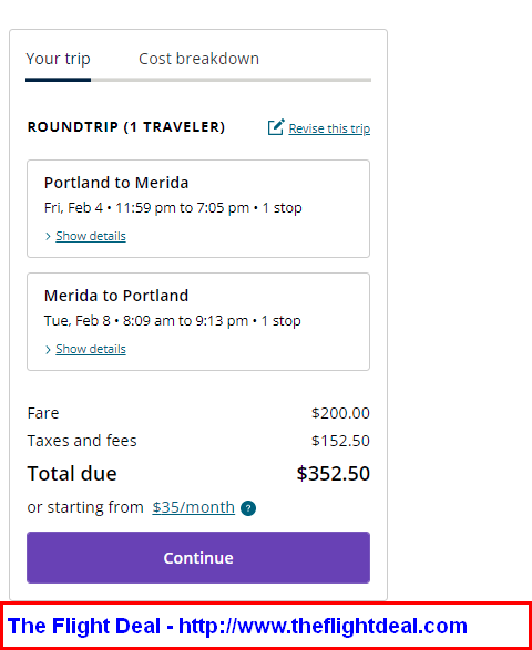 United: Portland – Merida, Mexico. $353. Roundtrip, including all Taxes ...