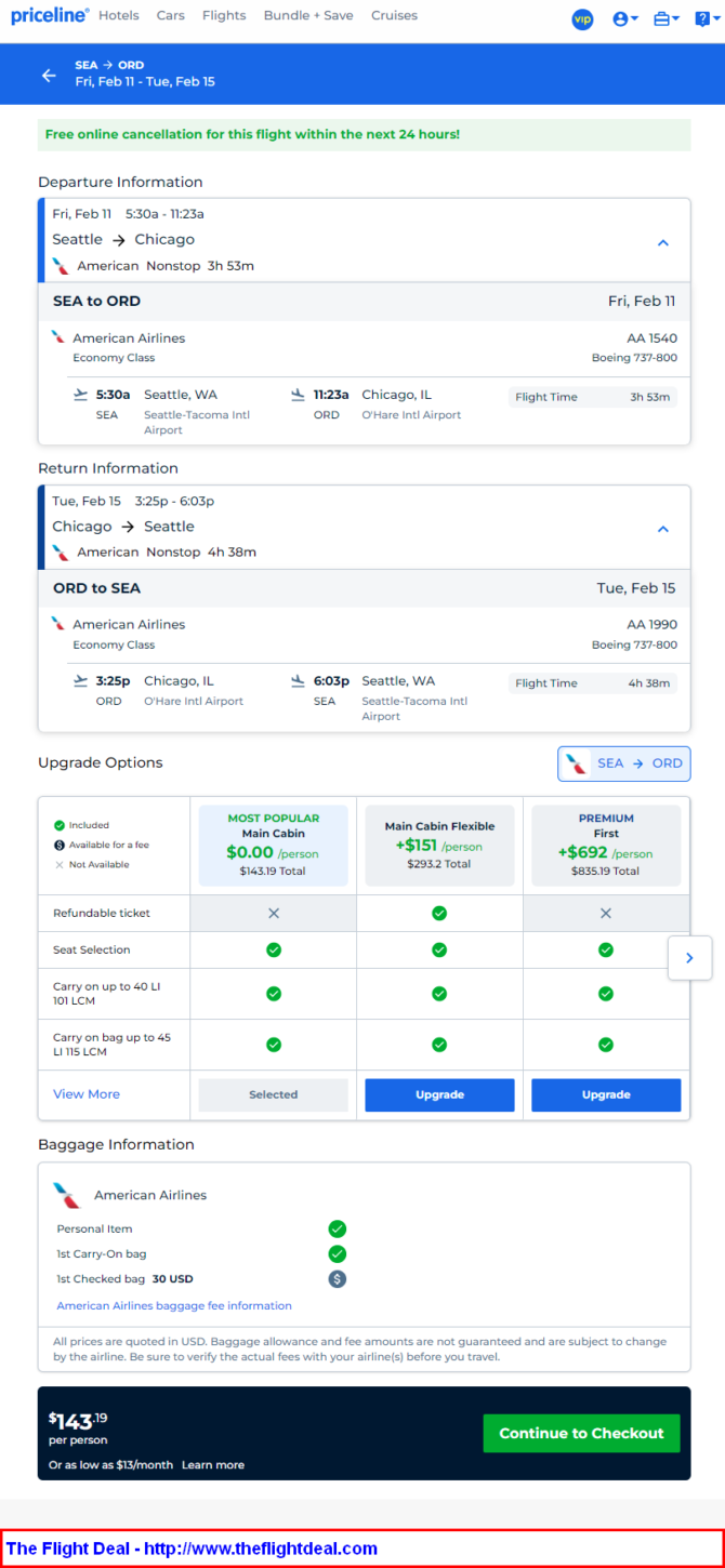 round trip airfare seattle to chicago