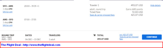 Scandinavian Airlines: San Francisco – Amsterdam, Netherlands. $493 (Basic Economy) / $548 (Regular Economy). Roundtrip, including all Taxes