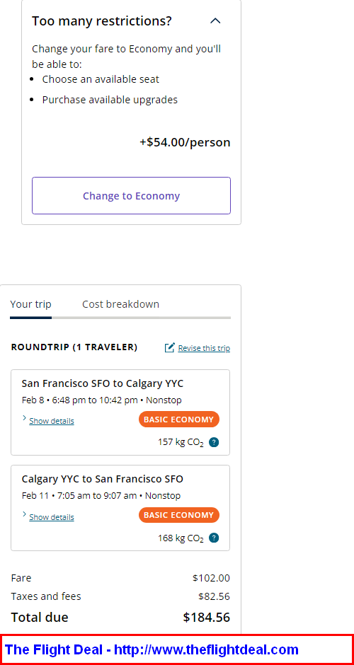 The Shorthaul – United: San Francisco – Calgary, Canada. $185 (Basic ...