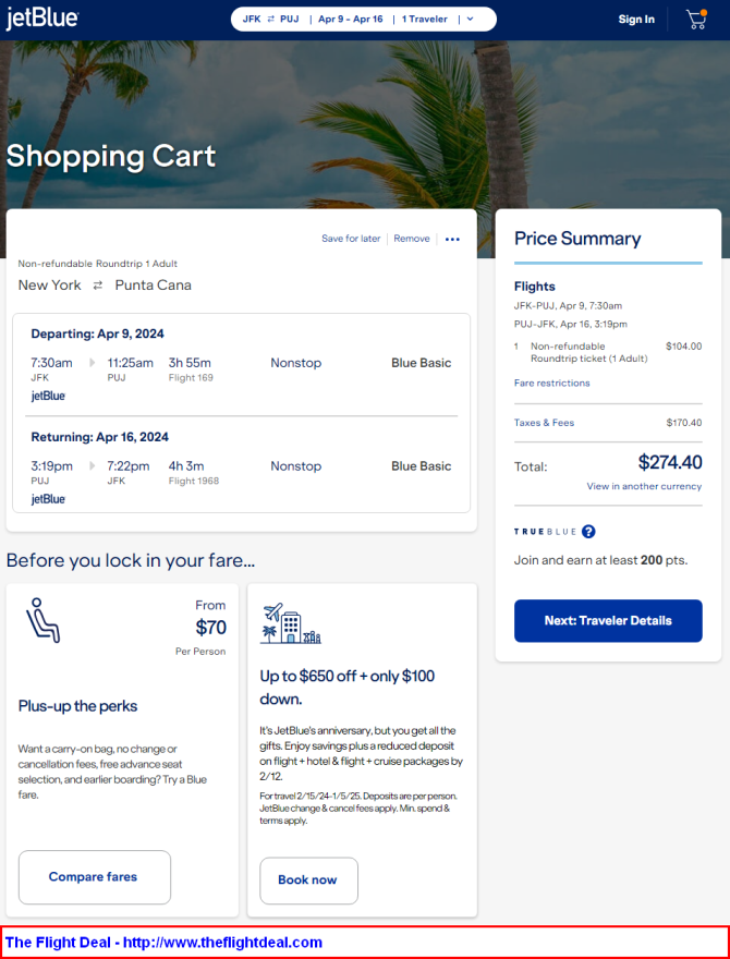 jetBlue: New York – Punta Cana, Dominican Republic. $274 (Basic Economy ...