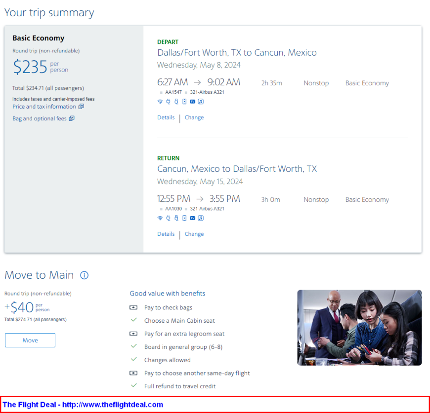 American: Dallas – Cancun, Mexico. $235 (Basic Economy) / $275 (Regular ...