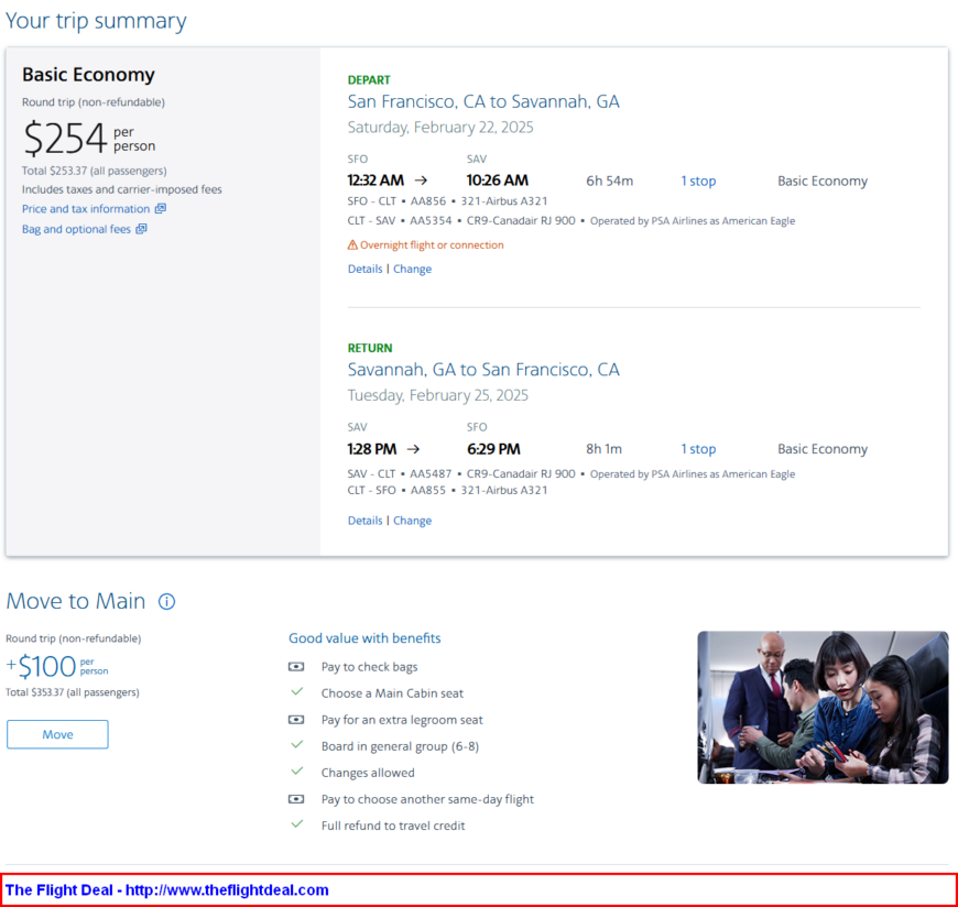 American: San Francisco – Savannah, Georgia (and vice versa). $253 ...